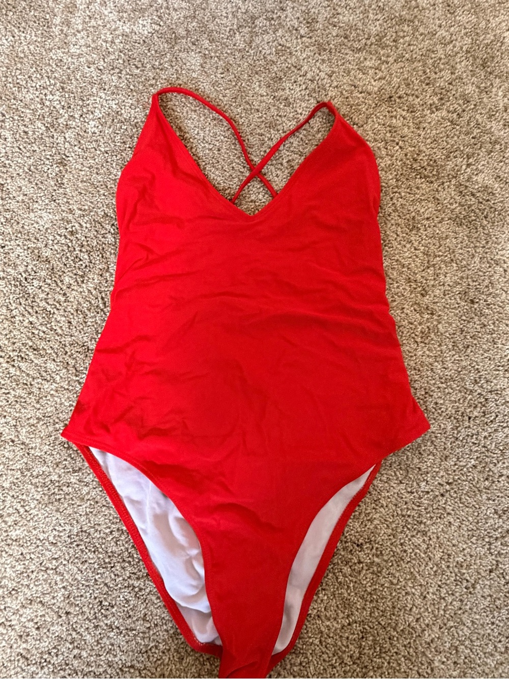 Red One-Piece Swimsuit with Crisscross Straps